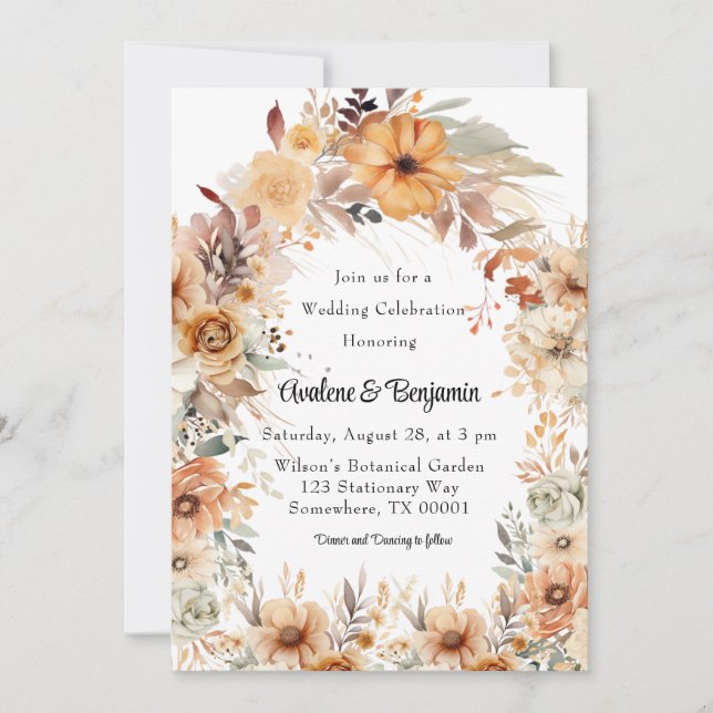 Rustic Terracotta Floral Arch Wedding Celebration  Invitation (Front)