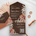 Rustic Terracotta Floral Barn Wood QR Code Wedding All In One Invitation<br><div class="desc">Amaze your guests with this elegant wedding invite featuring beautiful flowers and modern typography with QR Code for online RSVP. Simply add your event details on this easy-to-use template to make it a one-of-a-kind invitation.</div>