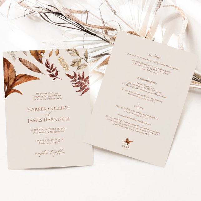 Rustic Terracotta Floral Boho Autumn Wedding Invitation (Creator Uploaded)