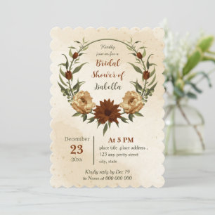 rustic terracotta floral botanical bridal shower invitation