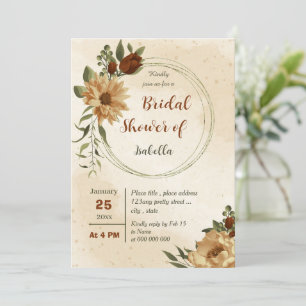 rustic terracotta floral botanical bridal shower invitation