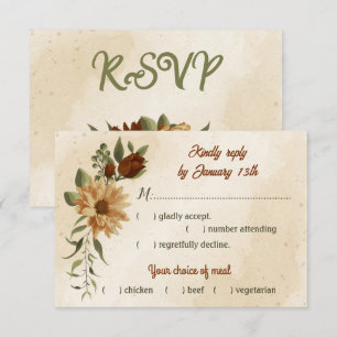 rustic terracotta floral botanical meal choice RSVP card