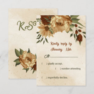 rustic terracotta floral botanical wedding RSVP card