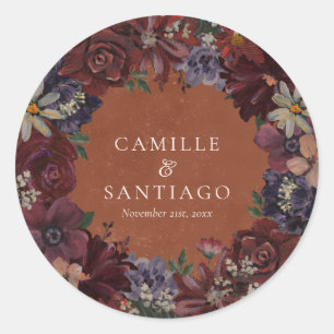 Rustic Terracotta Floral  Classic Round Sticker