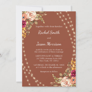 Rustic Terracotta Floral Fairy String Lights  Invitation