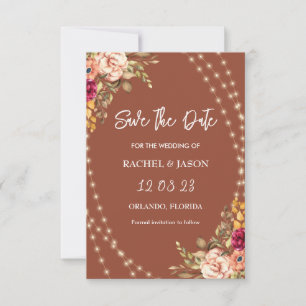 Rustic Terracotta Floral Fairy String Lights Save The Date