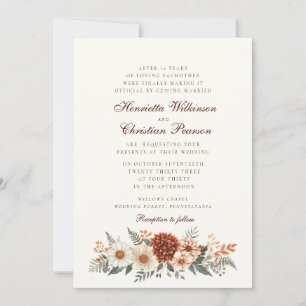 Rustic Terracotta Floral fall Wedding Invitation