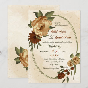 rustic terracotta floral geometric wedding  invitation