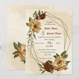 rustic terracotta floral geometric wedding  invitation