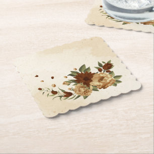 rustic terracotta floral greenery paper coaster