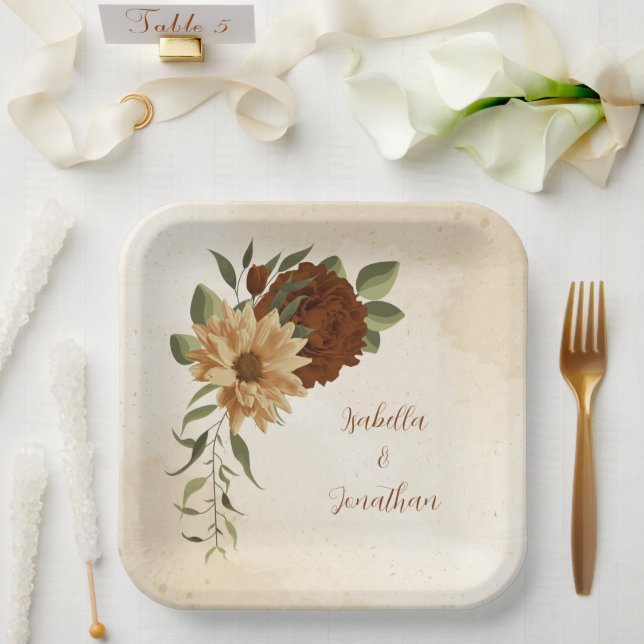 rustic terracotta floral greenery paper plate (Wedding)