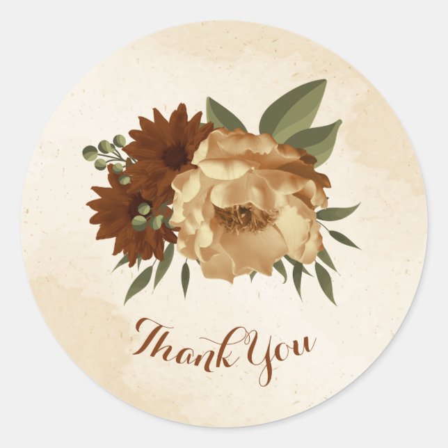 rustic terracotta floral greenery thank you classic round sticker (Front)