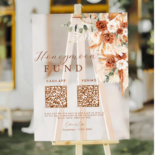 Rustic Terracotta Floral Honeymoon Fund QR Code  Acrylic Sign