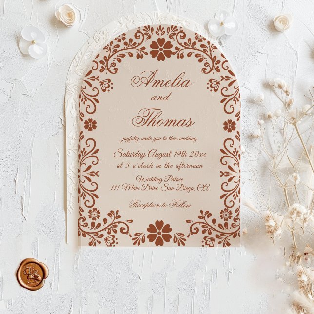 Rustic Terracotta Floral Mexican Wedding  Invitation (Creator Uploaded)