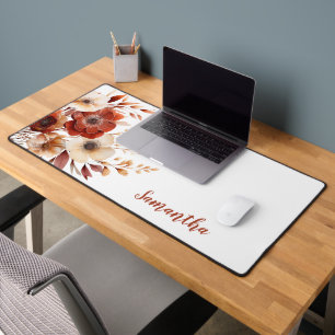 Rustic Terracotta Floral Name Desk Mat