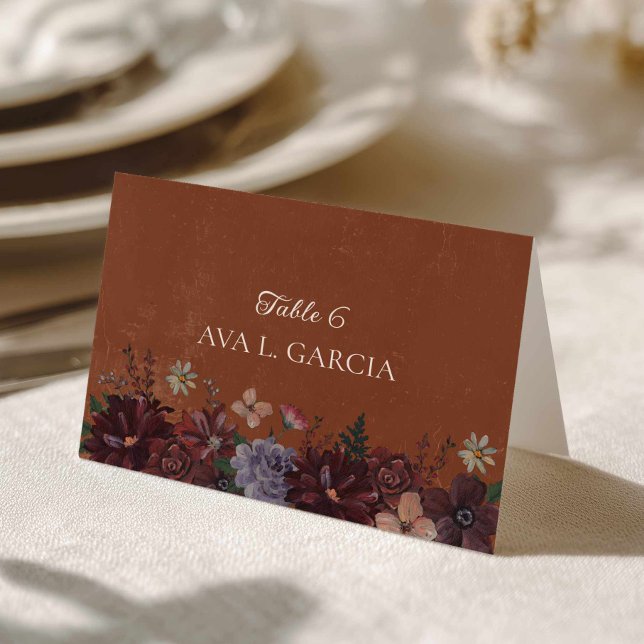 Rustic Terracotta Floral Place Cards (Moody Rustic Terracotta Floral Place Card)