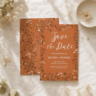 Rustic Terracotta Floral Save the Date Card