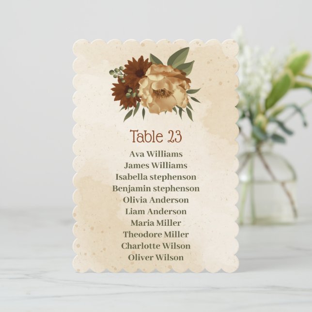 rustic terracotta floral seating chart card (Standing Front)