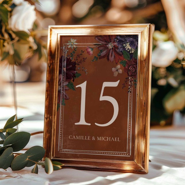 Rustic Terracotta Floral Table Number Sign (Terracotta Floral Wedding table number sign)