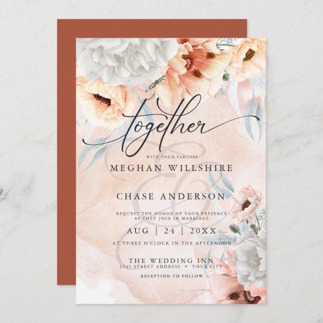 Rustic Terracotta Floral Watercolor Wedding Invitation (Front/Back)