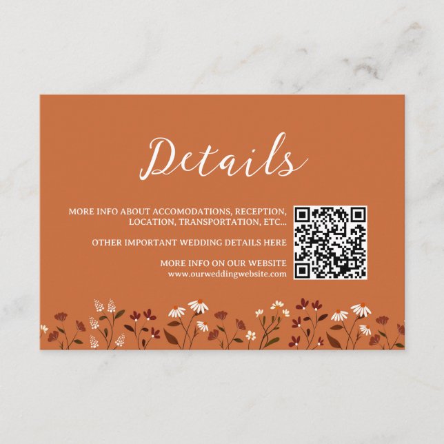 Rustic Terracotta Floral Wedding Details Enclosure Card (Front)