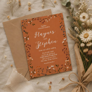 Rustic Terracotta Floral Wedding Invitation