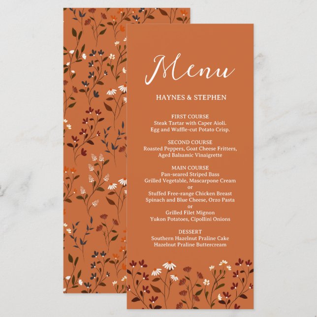 Rustic Terracotta Floral Wedding Menu (Front/Back)