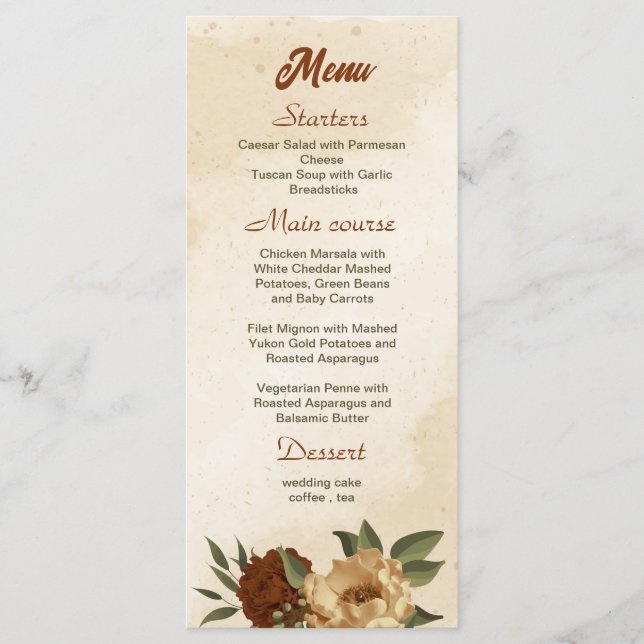rustic terracotta floral wedding menu (Front)