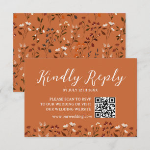 Rustic Terracotta Floral Wedding QR code RSVP Card