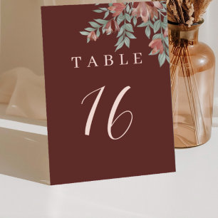 Rustic Terracotta Floral Wedding  Table Number