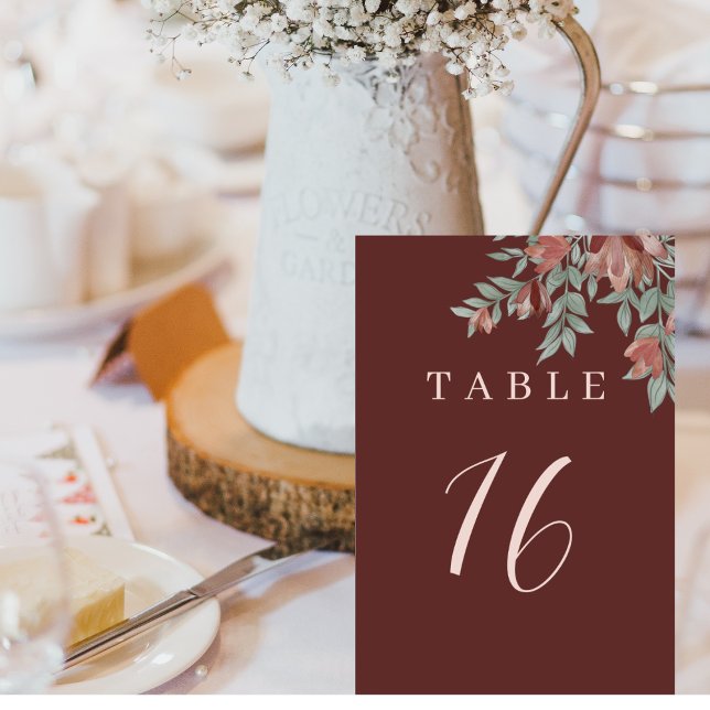 Rustic Terracotta Floral Wedding  Table Number (Creator Uploaded)