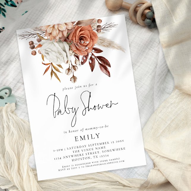 Rustic Terracotta Florals Baby Shower  Invitation (Creator Uploaded)