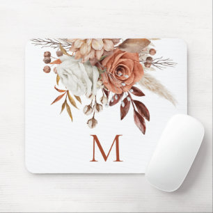 Rustic Terracotta Florals Monogram Initial Mouse Pad