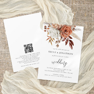 Rustic Terracotta Florals QR Code Wedding Invitation