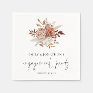 Rustic Terracotta Florals Script Engagement Party Napkin