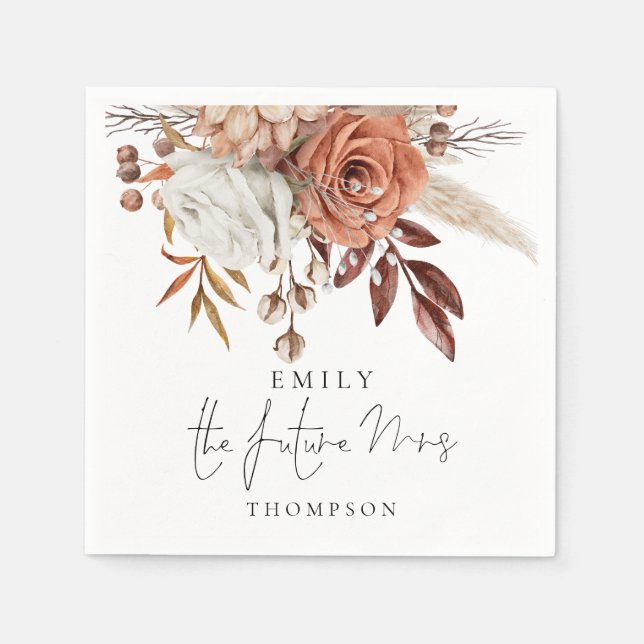 Rustic Terracotta Florals The Future Mrs Napkin (Front)