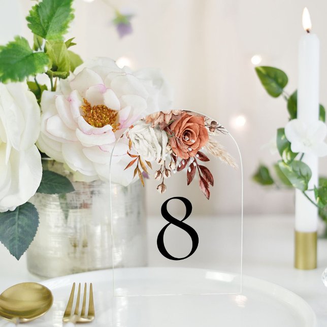 Rustic Terracotta Florals Wedding Table Number (Creator Uploaded)