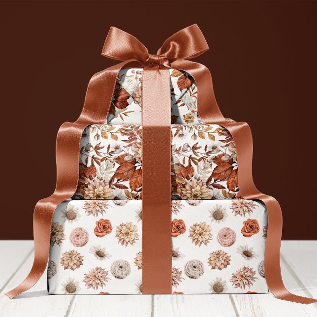 Rustic Terracotta Flowers And Pampas Grass Floral Wrapping Paper Sheet (Creator Uploaded)
