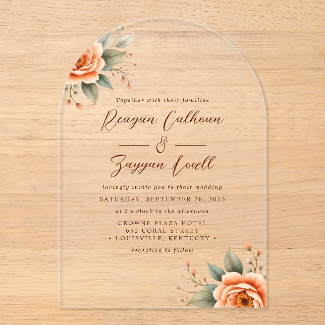 Rustic Terracotta Flowers For N. Hilario Acrylic Invitations (Front)