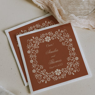 Rustic Terracotta Flowers Wedding  Napkin