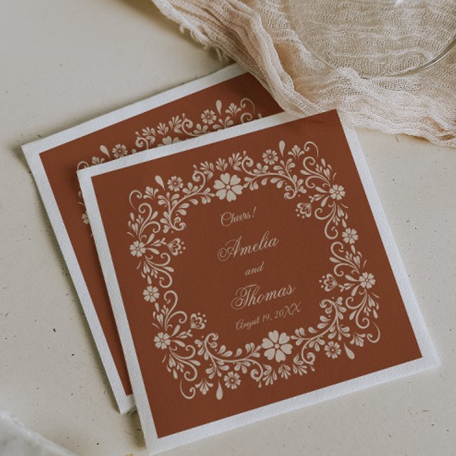 Rustic Terracotta Flowers Wedding  Napkin (Creator Uploaded)