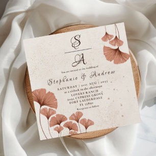 Rustic Terracotta Ginkgo Foliage Wedding Invitation