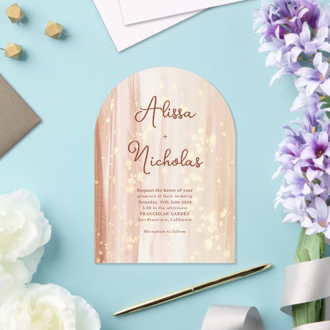 Rustic Terracotta & Gold Watercolor Wedding Acrylic Invitations (Insitu (Wedding))