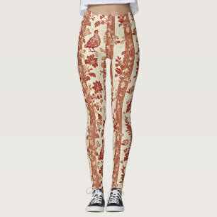 Rustic Terracotta Hen Toile Stripe Pattern Leggings