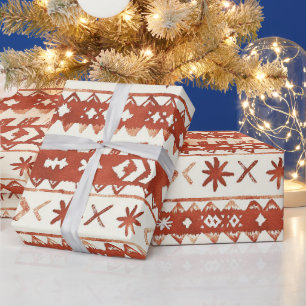 Rustic Terracotta Holiday Pattern Christmas Wrapping Paper