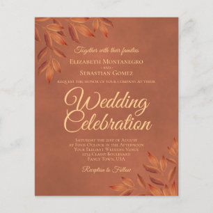 Rustic Terracotta Leaves BUDGET Wedding Invitation