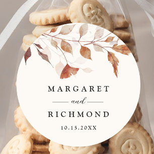 Rustic Terracotta Leaves Fall Wedding  Classic Round Sticker
