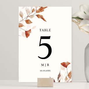 Rustic Terracotta Leaves Fall Wedding  Table Number