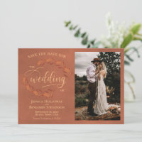 Rustic Terracotta Leaves & Photo Elegant Wedding