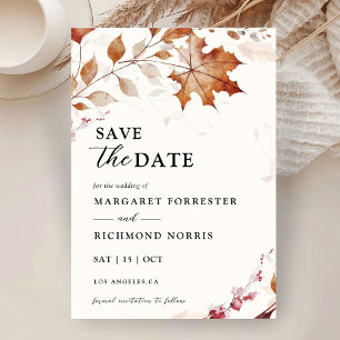 Rustic Terracotta Leaves Wedding Save the Date Invitation